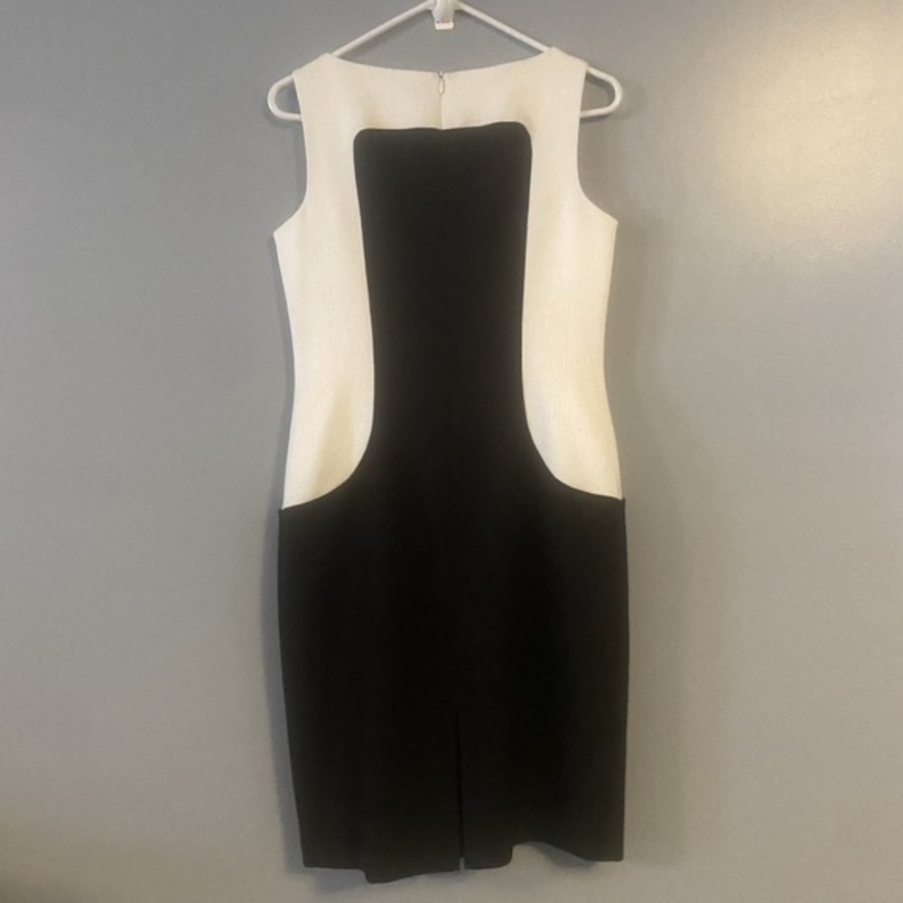 David Meister Shift Dress Black White Knee Length Sleeveless Career Pockets Sz 6 - Picture 5 of 7